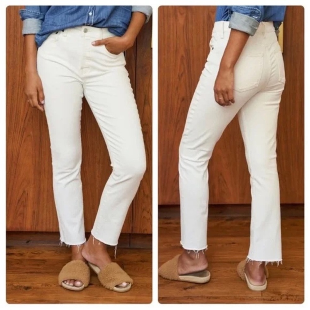 Frank & Eileen Monaghan Ivory High Rise Straight Crop Raw Hem Jeans 30